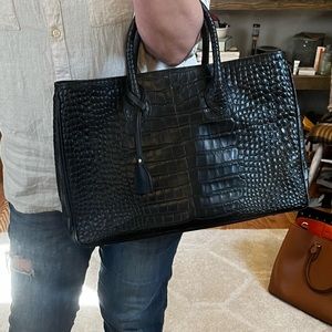 Mark & Graham Elisabetta satchel.  Black Croc embossed leather. Made in Italy.